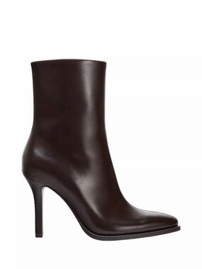 Zara Dark Brown Leather High-Heel Ankle Boots